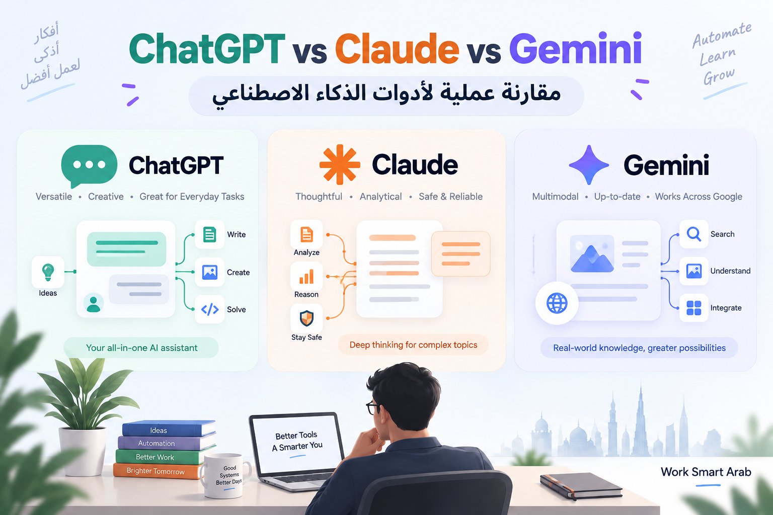 مقارنة ChatGPT وClaude وGemini للمستقلين
