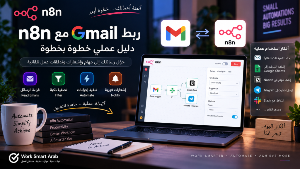 ربط Gmail مع n8n للمبتدئين لإرسال الإيميلات وأتمتة البريد الإلكتروني