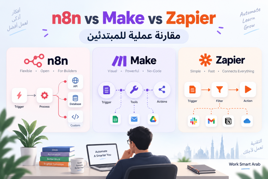 n8n vs Make vs Zapier للمستقل العربي