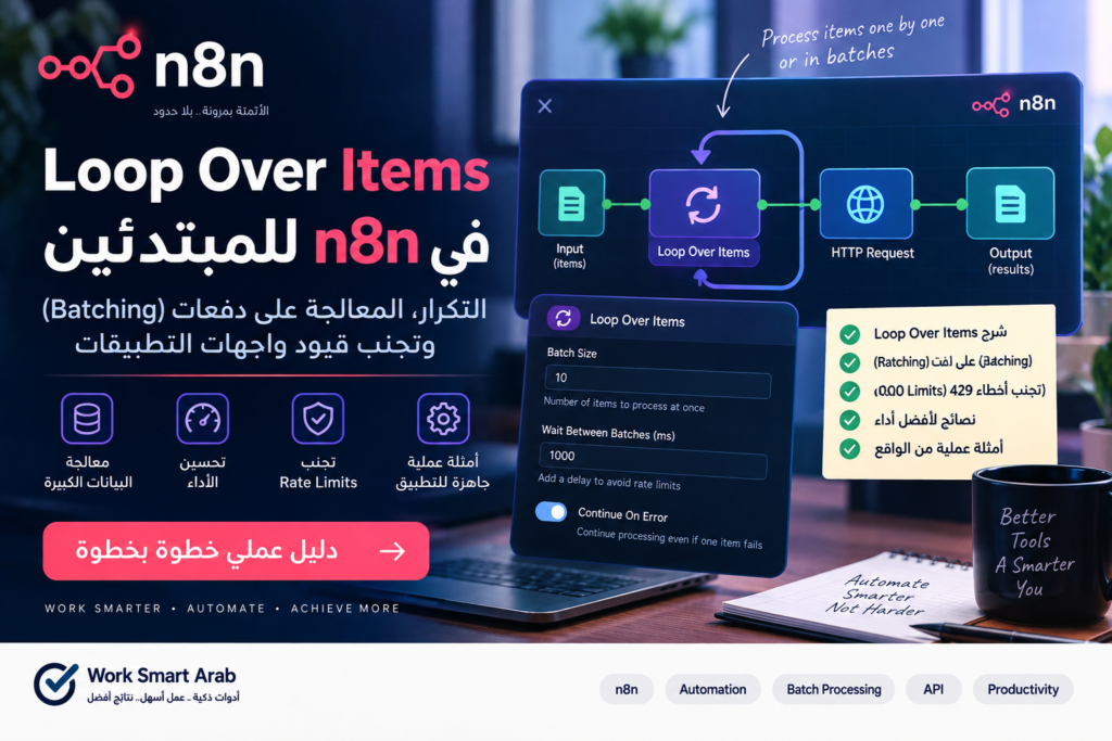 Loop Over Items وBatching في n8n للمبتدئين — Work Smart Arab
